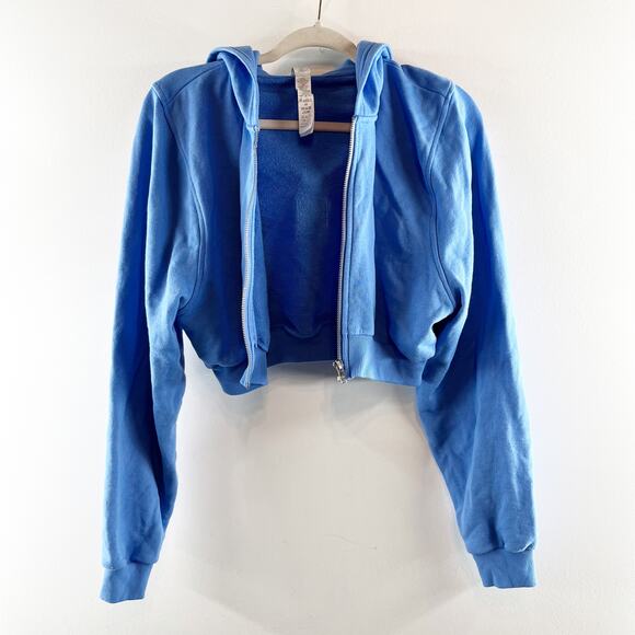 Alo Sweet Escape Cropped Zip Up Hoodie Sweatshirt Blue Small - Picture 2 of 5
